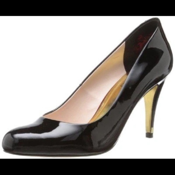 Ted Baker London Glossy Black Heels with Gold Detail - Picture 1 of 11